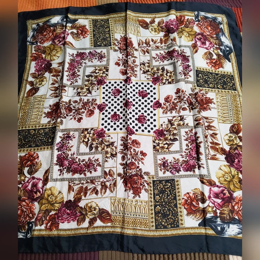 MaxMara Floral Silk Scarf in Black and Gold